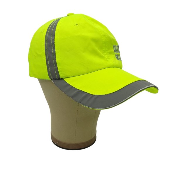 Auto Alley Neon Green Yellow Gray Trim Strapback Cap Trucker Reflective Hat - Picture 10 of 14